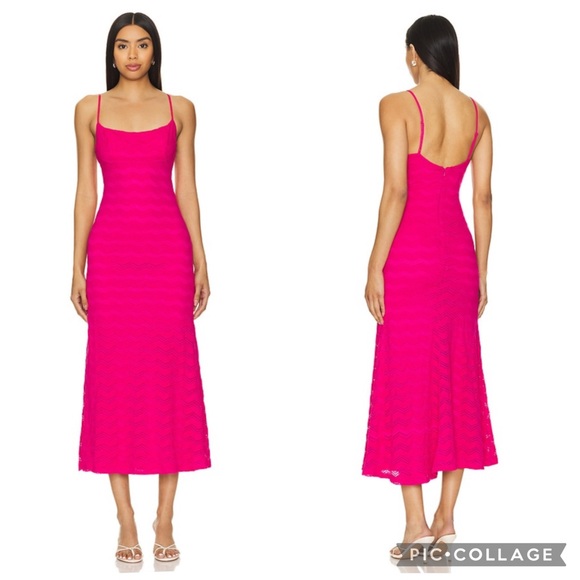 Bardot Adoni Zigzag Midi Dress Magenta Pink 12 - Picture 2 of 8